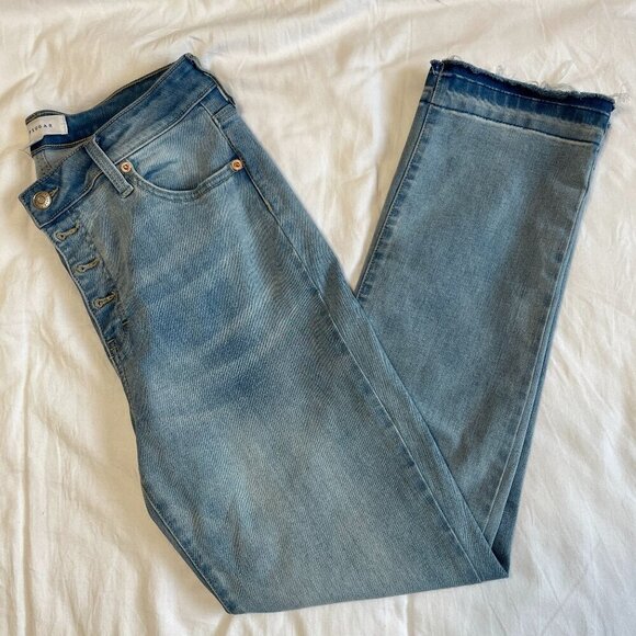 POPSUGAR Medium Wash Straight Leg High Rise Raw Hem Sz 10 W/ Tummy Control - Picture 2 of 8